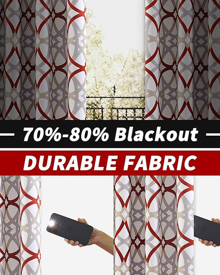 DriftAway Alexander 80% Blackout Curtains for Living Room 250GSM Pattern Match Thermal Insulated Room Darkening Geo Moroccan Mid Century Grommet Bedroom Drapes 2 Panels 52 Inch by 72 Inch Red Gray