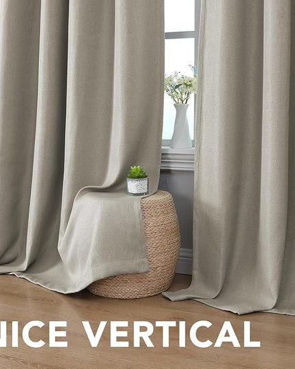 H.VERSAILTEX Room Darkening Linen Curtain for Bedroom/Living Room Extra Wide Blackout Curtains 100 x 84 Inches for Patio Glass Door, Primitive Textured Thick Linen Burlap Look Fabric, Heather Taupe