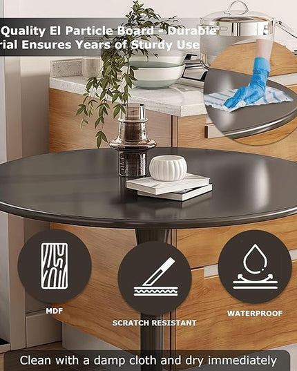 Round Table,24" Modern Dining Table for 2 People with MDF Top&Metal Pedestal Base,Coffee Table Thickened Tabletop for Dining Room/Kitchen/Living Room,Black
