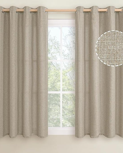 LAMIT Natural Linen Curtains 45 inch Length 2 Panels, Linen Textured Thermal Insulated Bedroom Curtains Grommet Privacy Burlap Light Filtering Drapes for Living Room/Farmhouse, W52 x L45, Taupe