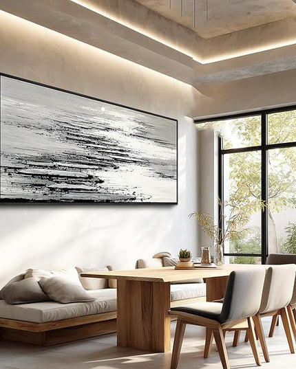 XIGUANGART Abstract Wall Art for Living Room Large Framed Black and white Canvas Print Minimalist Ocean Sunset Landscape Pictures Inspiration Modern Painting For Bedroom Office Home Wall Decor 20x40