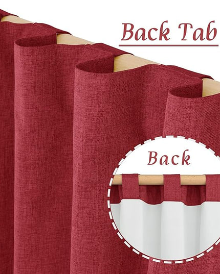 LAMIT 100% Blackout Red Linen Curtains, 63 Inches Linen Textured Thermal Bedroom Drapes Back Tab and Rod Pocket Neutral Panels with White Liner for Livingr Room, 2 Panels, 52 x 63 Inch