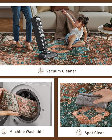 Ciicool Washable Vintage Area Rug, 2x3ft Small Boho Rug, Ultra Soft Rugs for Entryway, Non-Slip Entry Rugs Oriental Low-Pile Indoor Mat Floor Carpet for Entrance Bedroom Kitchen Bathroom Foyer Decor