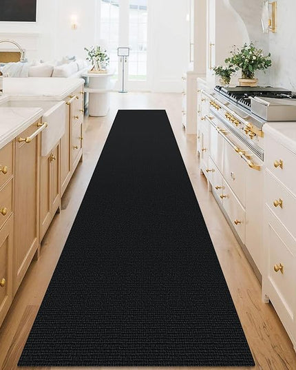 KOZYFLY Washable Runner Rug 3x18 ft Hallway Kitchen Runner Rugs with Rubber Backing Bobo Non Slip Entryway Runner Indoor, Long Carpet Runners for Hall Kitchen Entryway, Black