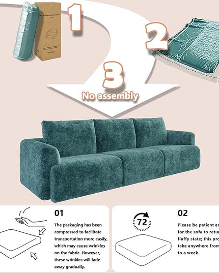 EASE MOOSE Boneless Couch for Living Room, Sectional Cloud Sofa, Modular Cloud Couch, 3-Seater Deep Seat Sofas with Pillow for Bedroom, Apartment, No Assembly Required, Chenille (Blue)
