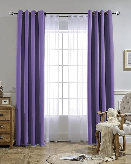 NICETOWN Blackout 72 inch Curtains for Kids Room, Grommet Room Darkening Thermal Insulated Solid Window Treatments Sound Reducing for Bedroom, 2 Panels, W37 x L72, Lilac Purple