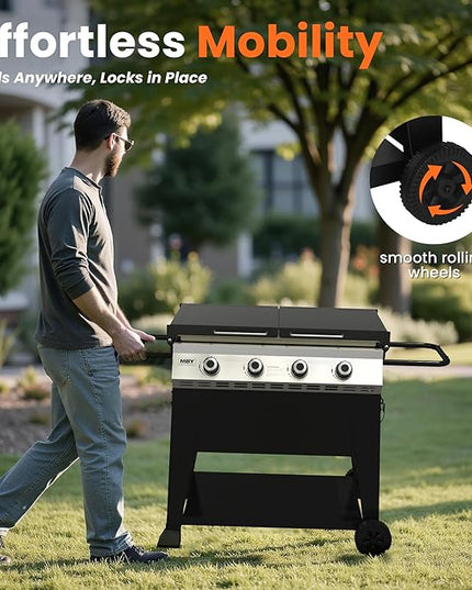 28 Inch Outdoor Flat Top Gas Propane Griddle with 3 Burners 36,000BTU,Powder Coated Steel Portable Gas Grill with Side Shelves for BBQ,Camping,Backyard