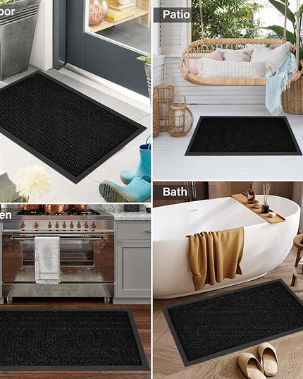 PLEASOR Front Door Mat Indoor Outdoor Entrance, Sturdy Natural Rubber Doormat, Resists Dirt and Absorbent, Low Profile Welcome Mat for Outdoor Entry, 24x36, Black