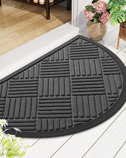 Smiry Half Circle Front Door Mat Outside Entrance,Heavy Duty Outdoor Indoor Natural Rubber Doormat,Non Slip,Trap Dirt and Moisture,Easy Clean,Low Profile Patio Porch Entryway Mat,29.5x17, Light Grey