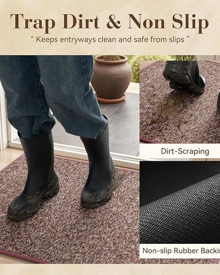 MontVoo Door Mat Indoor Entrance Doormat, Absorbent Durable Rubber Non Slip Front Door Mat for Inside Entry Entryway Dirt Trapper Welcome Mat, Red 24''x36''