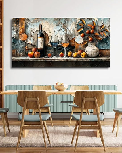 XIGUANGART Canvas Wall Decor For Kitchen Wall Art For Dining Room Decorations Wine Glass Painting Still Life Vintage Abstract Picture Artwork Pub Living Room Wall Mural Posters Home Decor 20"x40"