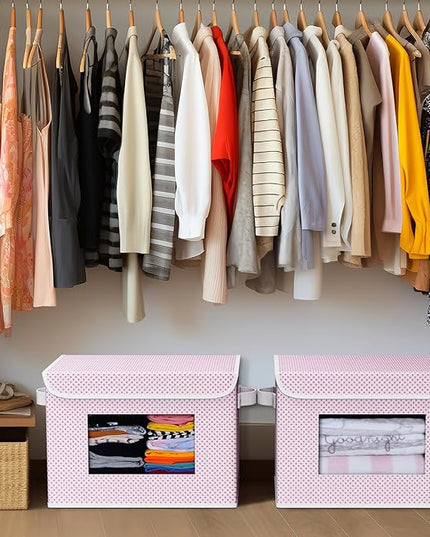 Univivi Fabric Foldable Storage Boxes [4-Pack] Large Collapsible Stackable Storage Bins with Lids, Closet Organizers and Storage Cube Basket for Home, Office, Bedroom (Pink, 17”x 12” x 12”)