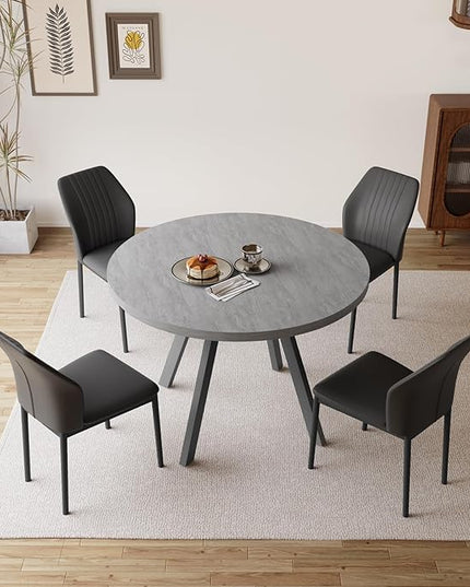 34.6'' Round Dining Table and Chairs for 4, Mid Century Modern Round Table Set, Space Saving for Apartment Kitchen Dining Room (Grey Table+4 Black Chairs)