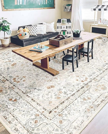 9x12 Area Rugs Washable,Boho Rug for Living Room Bedroom Dining Room,Large Vintage Bohemian Distressed Carpet Non Slip,Beige