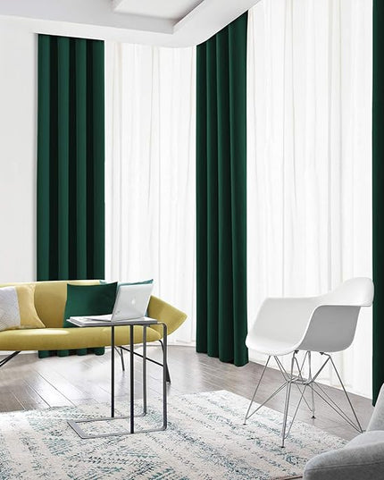 Blackout Curtains for High Ceiling, Extra Long Thermal Insulated Solid Grommet Window Curtains Drapes for 2 Story High Living Room Loft, Set of 2 Curtain Panels 52 W x 166 L Inches Hunter Green