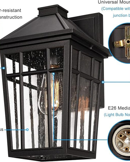 Darkaway Outdoor Sconce Lights Wall Light Fixtures, 14inch Large Porch Light Outdoor Wall Anti-Rust Waterproof Aluminum with Glass Exterior Light Fixture for Patio Yard Doorway Garage (Large, Black)