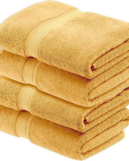 Superior Egyptian Cotton Pile Bath Towels, Ultra Soft Luxury Towel, Thick Plush Essentials, Absorbent Heavyweight, Guest Bath, Hotel, Resort, Spa, Pool, Home Bathroom, Shower Basics, Set of 4, Gold