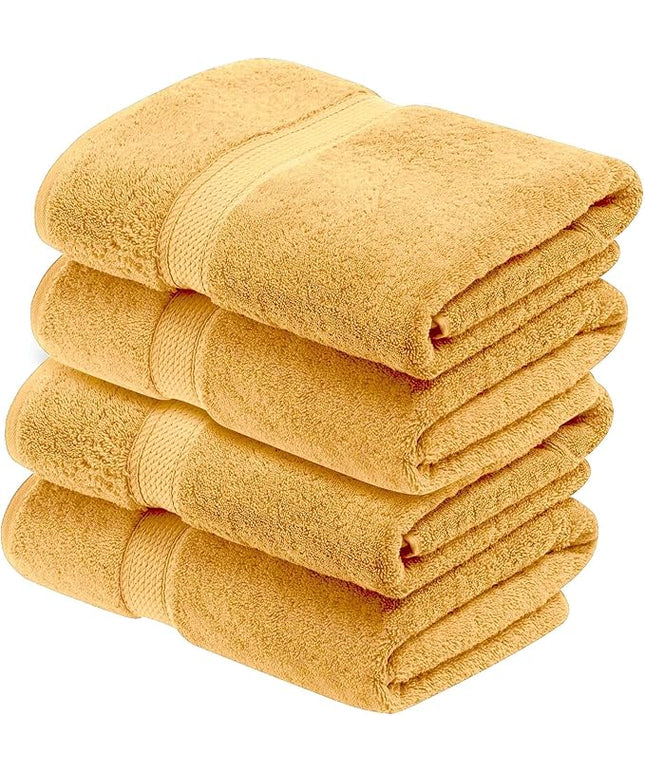 Superior Egyptian Cotton Pile Bath Towels, Ultra Soft Luxury Towel, Thick Plush Essentials, Absorbent Heavyweight, Guest Bath, Hotel, Resort, Spa, Pool, Home Bathroom, Shower Basics, Set of 4, Gold