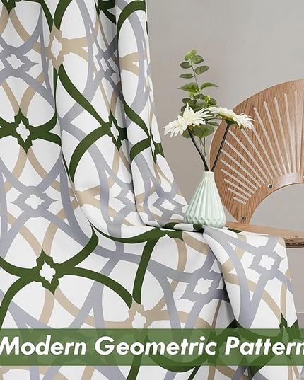 DriftAway Alexander 80% Blackout Curtains for Living Room 250GSM Pattern Match Thermal Insulated Room Darkening Geo Moroccan Mid Century Grommet Bedroom Drapes 2 Panels 52 Inch by 84 Inch Loden Green
