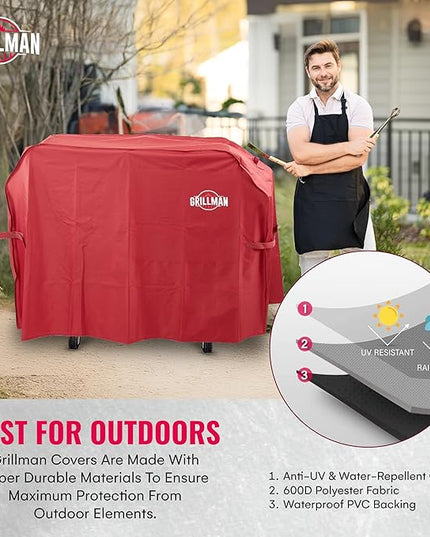 Grill Cover by Grillman, Red, 64 Inch, BBQ Outdoor Grill Covers, Charcoal & Gas Grills, Waterproof, Rip-Proof, Weather-Resistant, Anti-UV, Barbecue Cover for Weber, Genesis, Charbroil, Nexgrill, etc