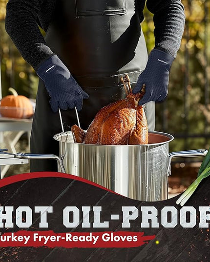 KITCHEN PERFECTION Silicone Smoker Oven Gloves - Extreme Heat Resistant BBQ Gloves - Handle Hot Food Right on Your Smoker Grill Fryer Pit | Waterproof Oven Mitts | Superior Value Set + 3 Bonuses