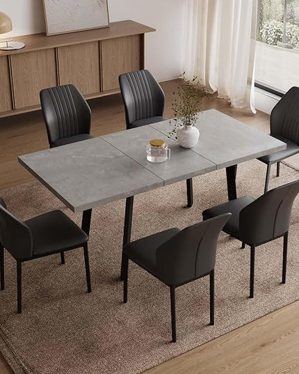 47.2"- 62.9" Extendable Dining Table Set for 6, Modern Kitchen Table with Dining Chairs for 4-6 Person, Thickened Expandable MDF Wooden Table with Metal Legs for Dining Room, Kitchen