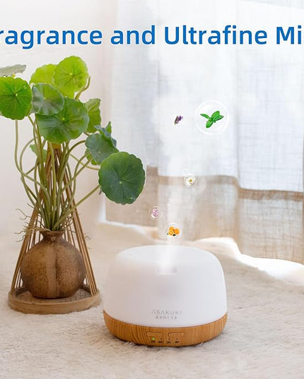 ASAKUKI Essential Oil Diffuser, 300ml Ultrasonic Aromatherapy Oil Humidifier with 7 Colors Lights 2 Mist Mode for Home