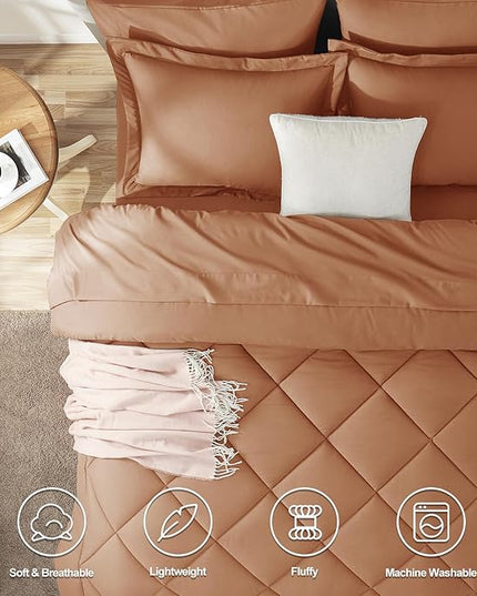 CozyLux Full Size Comforter Sets Pumpkin - 7 Pieces Bed in a Bag Full, Luxury Soft Bed Set for All Seasons, Bedding Set with Down Alternative Comforter, Sheets, Pillowcases & Shams