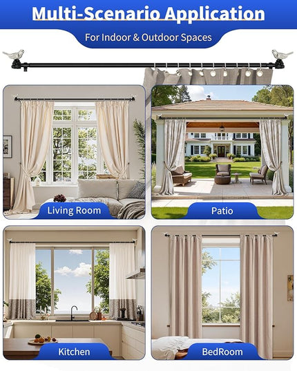 Vintage Pewter Curtain Rod 36 to 72 Inches Curtain Rods for Windows Adjustable Heavy Duty Drapery Rod with Bird Finials for Living Room Bedroom