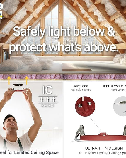 NUWATT Fire Rated 3 inch LED Recessed Lighting, Dimmable 3" LED Wafer Lights, 5CCT 2700K/3000K/3500K/4000K/5000K, CRI90 Wet & IC Rated Canless Recessed Lighting, 8W, 550LM, No Cone Needed, ETL, 6 Pack