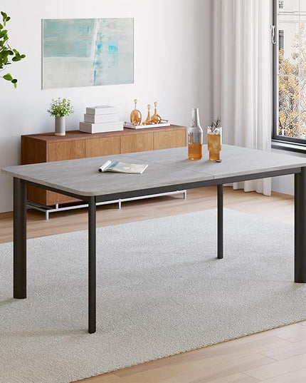 63"- 78.7" Extendable Dining Table, Thickened Expandable MDF Wooden Kitchen Table with Metal Legs, Scratch-Resistant, Easy to Clean