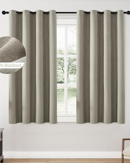 ChrisDowa 100% Blackout Sand Solid Curtains 63 Inches Long 2 Panels for Bedroom Living Room,Farmhouse Room Darkening Thermal Insulated Soundproof Grommet Top Window Treatment Drapes,52x63