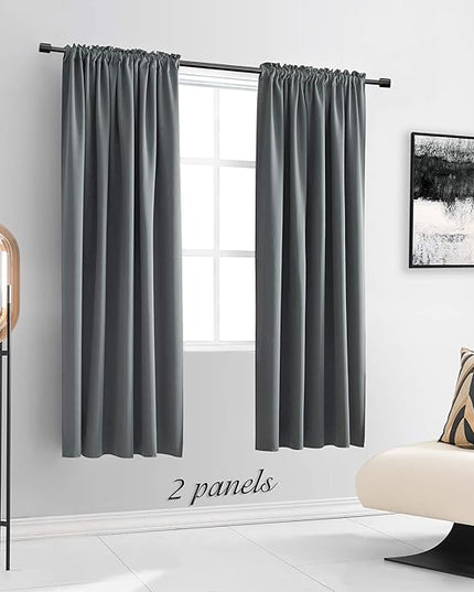 DONREN Medium Gray Blackout Curtains for Bedroom - Room Darkening Thermal Insulated Rod Pocket Curtains for Kids Room(42 x 63 Inch Length,1 Pair)