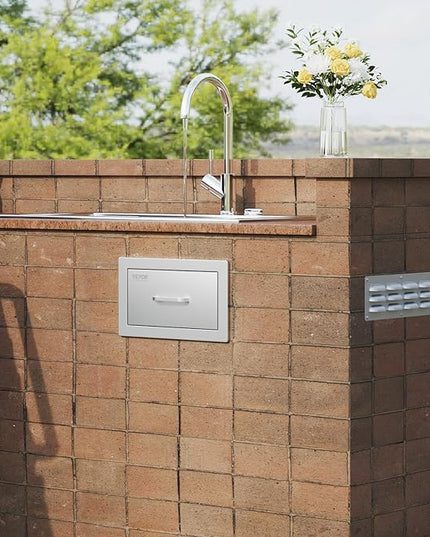 VEVOR 14x8.5 Inch Outdoor Kitchen Drawers Stainless Steel, Flush Mount Double Drawers,14W x 8.5H x 23D Inch, with Stainless Steel Handle, BBQ for Outdoor Kitchens or BBQ Island