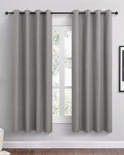 Taupe Linen Blackout Curtains 63 Inch Length 2 Panels Set for Bedroom Living Room Grommet 100% Black Out Linen Drapes Room Darkening Window Curtains 63 Inches Long Tan Brown