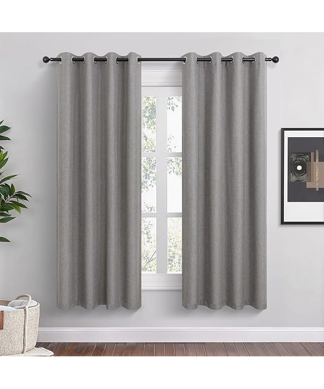 Taupe Linen Blackout Curtains 63 Inch Length 2 Panels Set for Bedroom Living Room Grommet 100% Black Out Linen Drapes Room Darkening Window Curtains 63 Inches Long Tan Brown