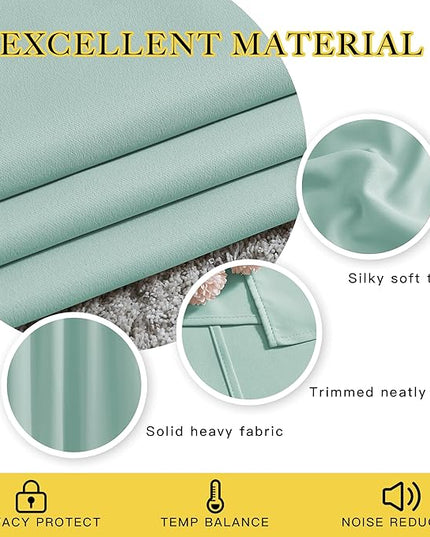 NICETOWN Seafoam Green Blackout Curtains 90 inches Long, Grommet Thermal Insulated Blackout Window Treatments Sound Reducing for Bedroom/Living Room, 2 Panels, W52 x L90