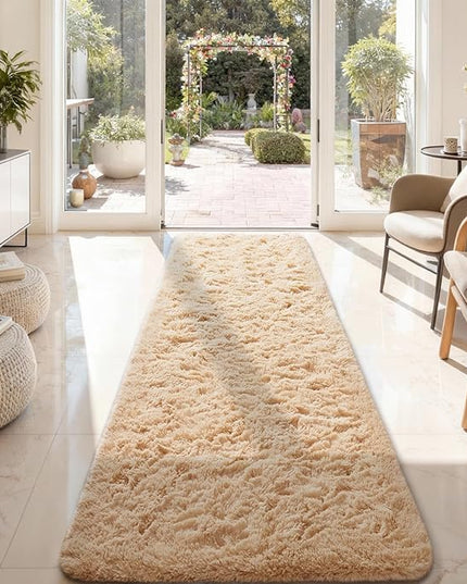 Ophanie 2x8 Runner Rug for Hallway, Upgrade Non-Slip Fluffy Soft Bedside Rugs, Bedroom Living Room Beige Shaggy Carpet for Kids Girls Boys Dorm Nursery Home Decor Aesthetic
