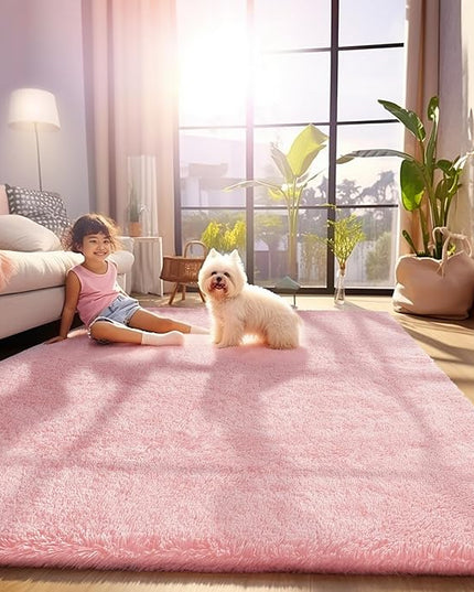 Ophanie Pink Area Rugs for Bedroom Girls, 5x8 Kids Fluffy Fuzzy Furry Shag Carpet, Plush Soft Cute Baby Shaggy Bedside Indoor Floor Rug for Teen Dorm Home Decor Aesthetic, Nursery