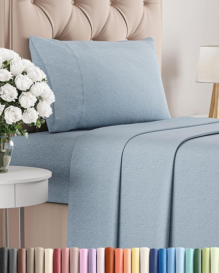 Twin XL Size 3 Piece Sheet Set - Comfy Breathable & Cooling Bed Sheets Set - Hotel Luxury Bedding for Women, Men, Kids, Teens, Boys & Girls - Deep Pockets and Wrinkle Free - Blue (Heathered Sheets)