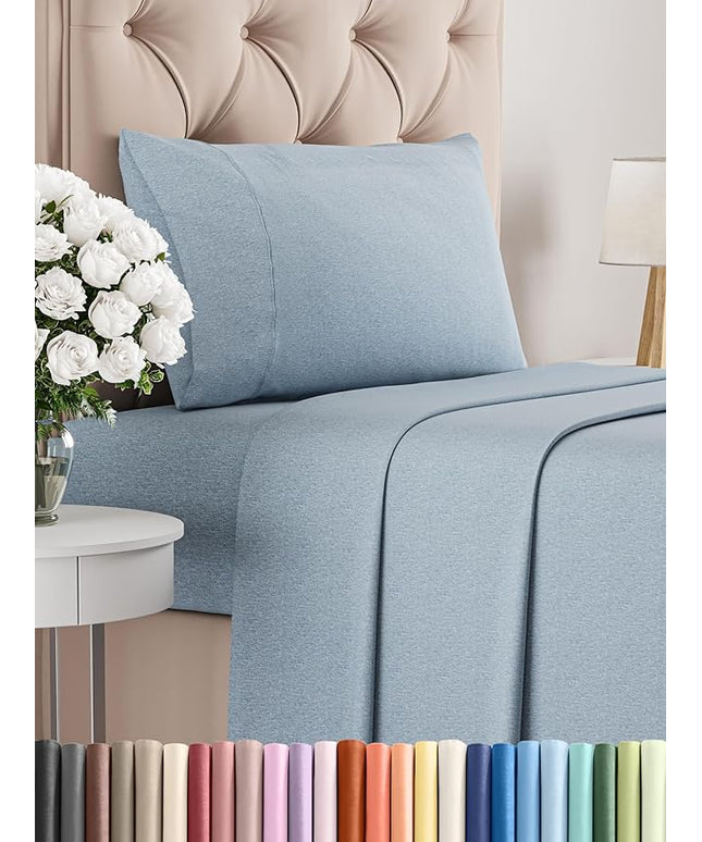 Twin XL Size 3 Piece Sheet Set - Comfy Breathable & Cooling Bed Sheets Set - Hotel Luxury Bedding for Women, Men, Kids, Teens, Boys & Girls - Deep Pockets and Wrinkle Free - Blue (Heathered Sheets)