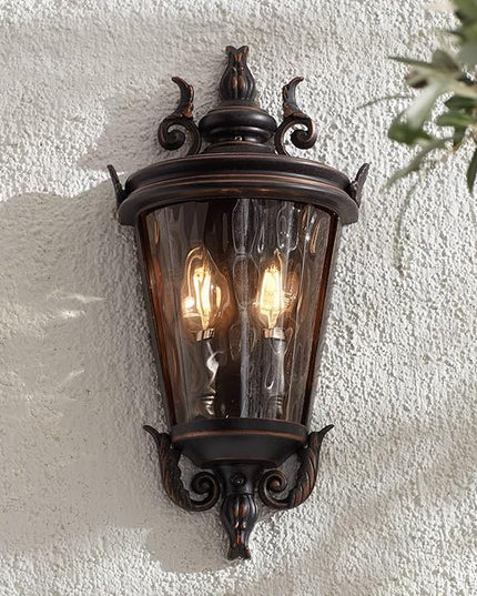 John Timberland Casa Marseille Vintage Outdoor Wall Light Fixture Veranda Bronze 17" Champagne Hammered Glass for Exterior House Porch Patio Outside Deck Garage Yard Front Door Garden Home