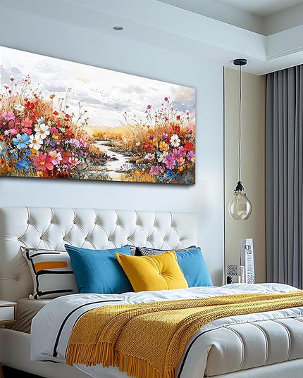 XIGUANGART Flower Wall Art Canvas Prints Rural Landscape Wall Decor Colorful Farmhouse Nature Floral Pictures Plants Painting Artwork for Living Room Dining Room Bedroom Office Bathroom 40 x 20