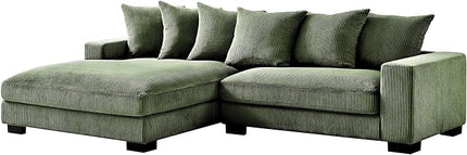 Luxe Oversized Two-Piece Sectional Couches for Living Room, 102.4-Inch L Shaped Sofa with Chaise, Upholstered with Corduroy Fabric, Dark Green (Left Facing)
