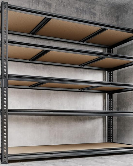 48"W Garage Shelving, 3050LBS Storage Shelves heavy duty, 5 Tier Metal Shelving Unit Adjustable Garage Shelves Heavy Duty Shelving for Warehouse,Commercial, Kitchen, 48" W × 24" D × 72" H, Black，2PCS