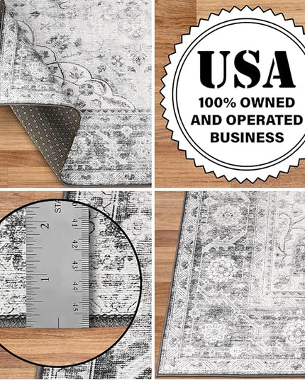 ReaLife Rugs Machine Washable Area Rug Runner - Living Room Bedroom Bathroom Kitchen Entryway Office - Padded Low Pile Stain Resistant Premium - Boho Farmhouse Vintage - Joy - Gray 2'6" x 8'