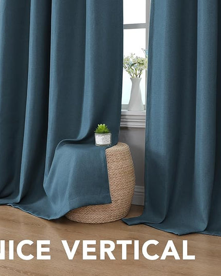 H.VERSAILTEX Linen Blackout Curtain 84 Inches Long for Bedroom/Living Room Thermal Insulated Grommet Linen Look Curtain Drapes Primitive Textured Burlap Effect Window Drapes 1 Panel - Heather Navy