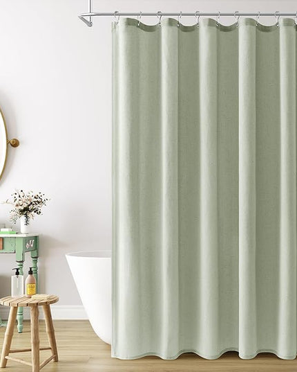 Naturoom Mist Sage Linen Shower Curtain, Country Boho Farmhouse Bath Decor Shower Curtains Neutral Cloth Weighted Textured Fabric Bath Curtain Liner with Hooks, 72x72