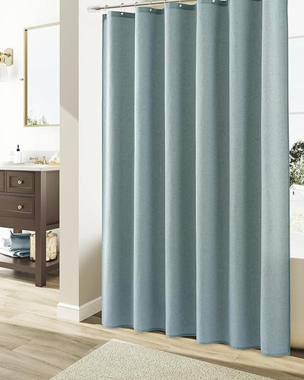 Naturoom Light Blue Linen Shower Curtain, Country Boho Farmhouse Bath Decor Shower Curtains Neutral Cloth Weighted Textured Fabric Bath Curtain Liner with Hooks, 72x72