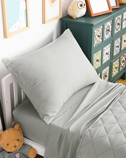 NTBAY Toddler Bedding Set - 4 Piece Soft and Breathable Crib Bedding Set for Boys and Girls, Includes Quilted Comforter, Fitted Sheet, Flat Top Sheet and Envelope Pillowcase, Light Grey
